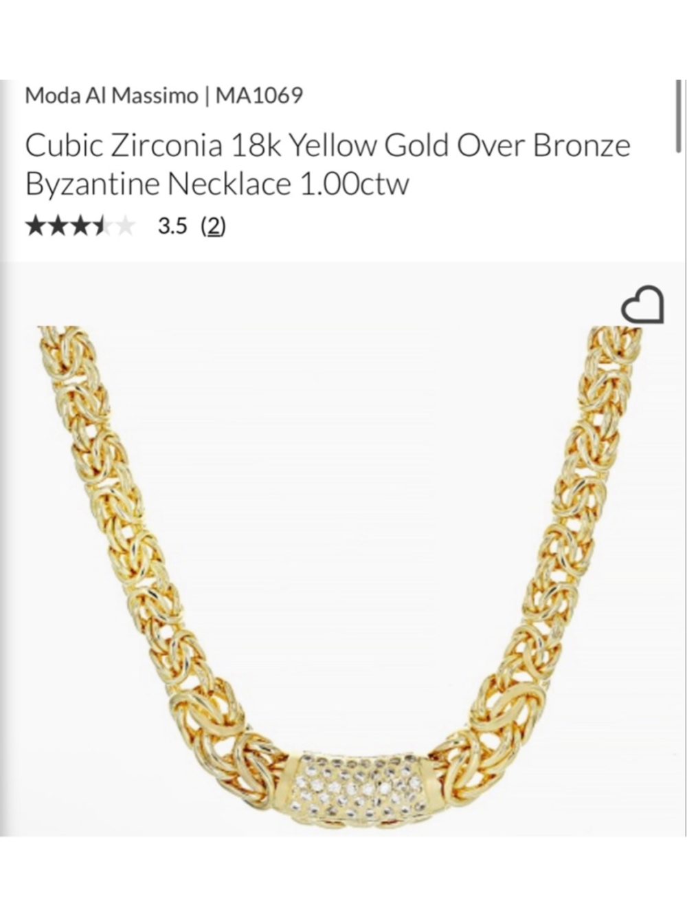 New Moda Al Massimo Gold Byzantine Necklace with Clear CZ